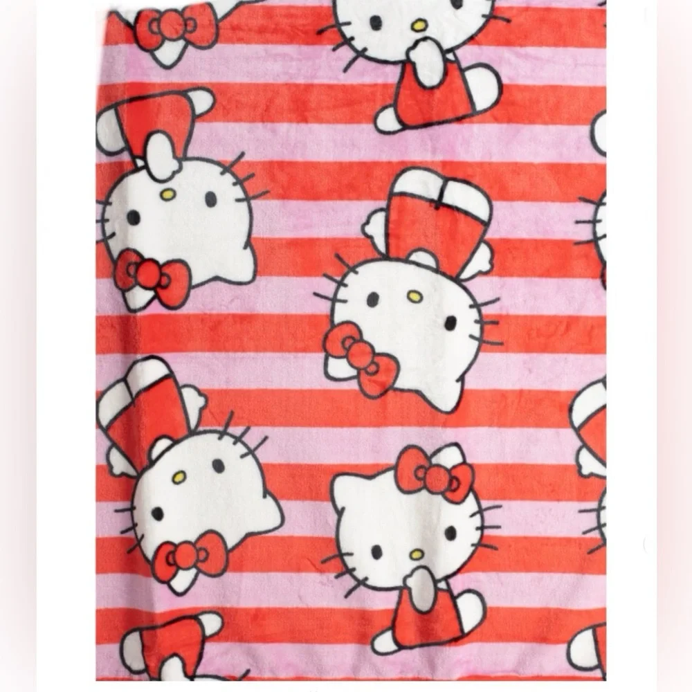 HELLO KITTY Pink & Red Striped Bow Huggable Cozy Cloud Throw Made By Sanrio NWTS